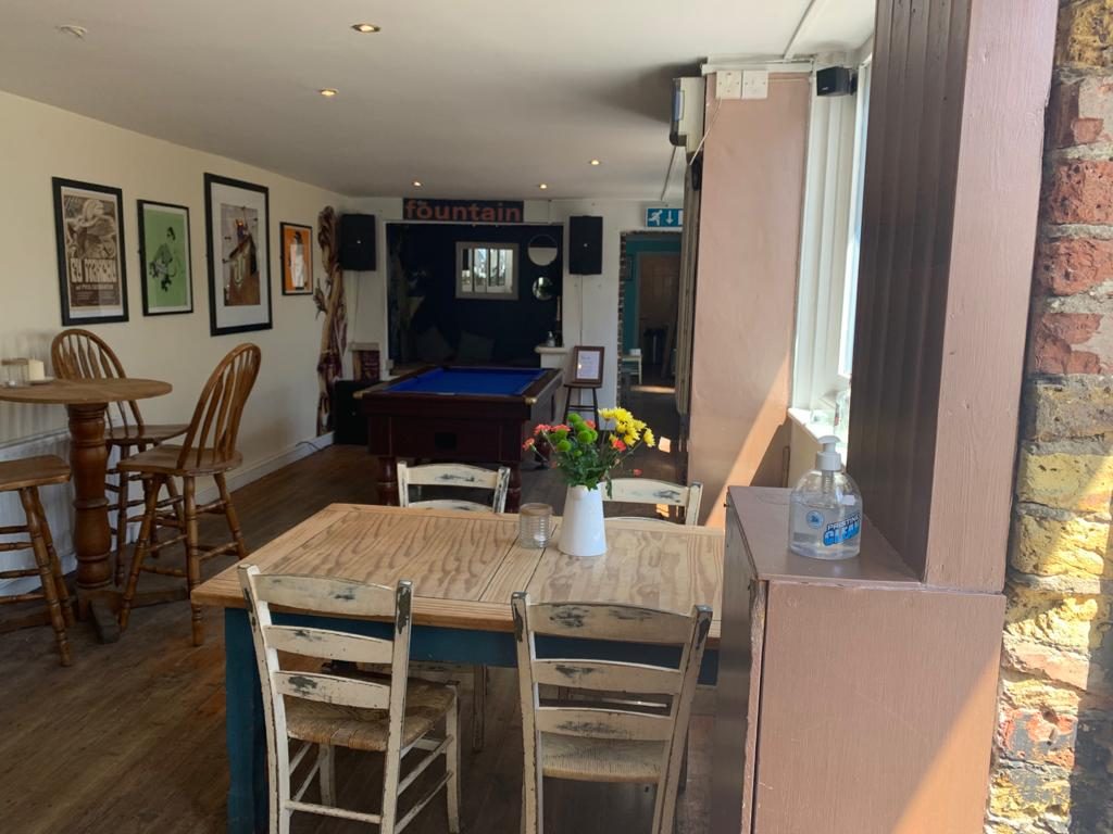 Wooden tables in the dining area